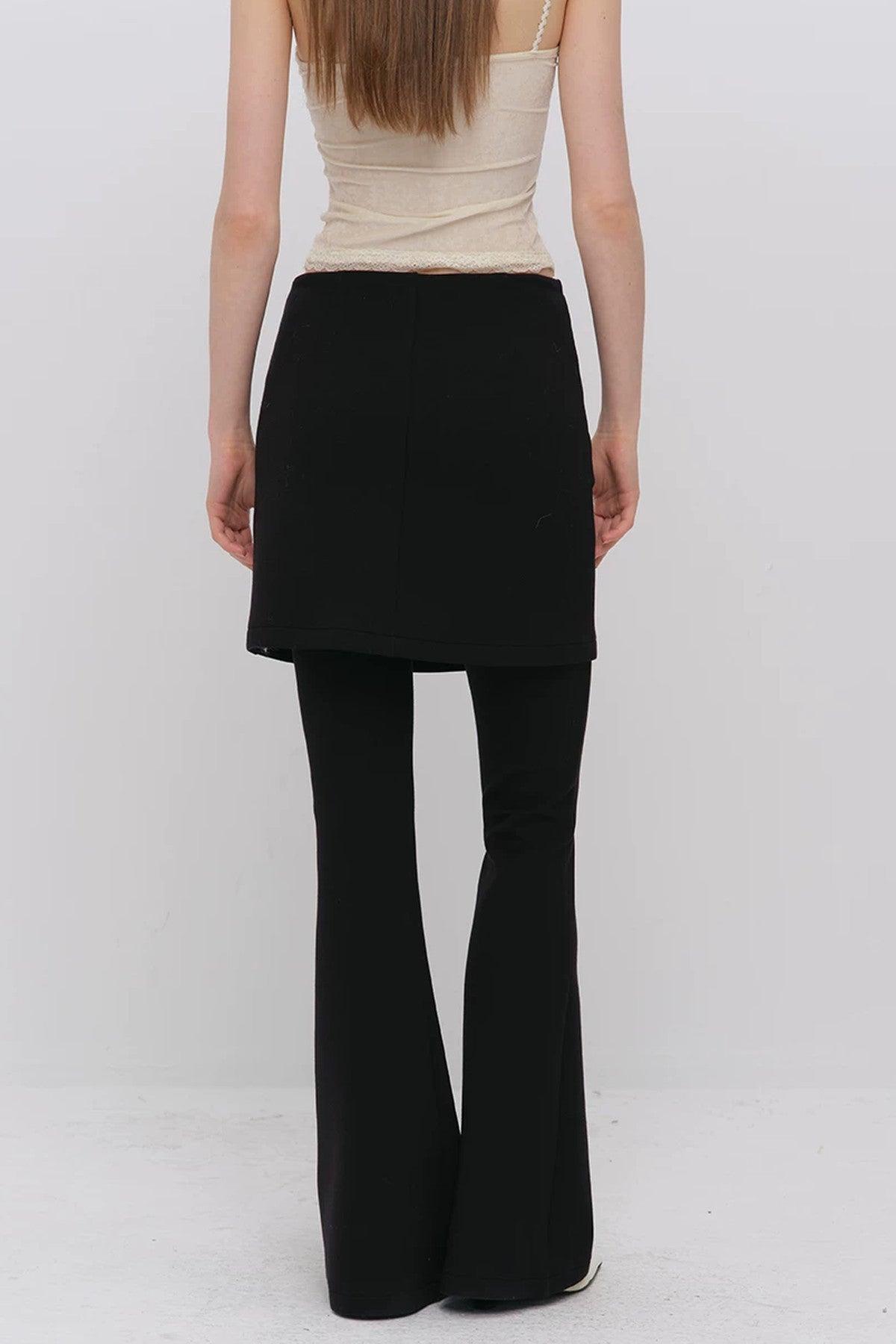 Layered-Look Slit Skirt-Style Flared Pants