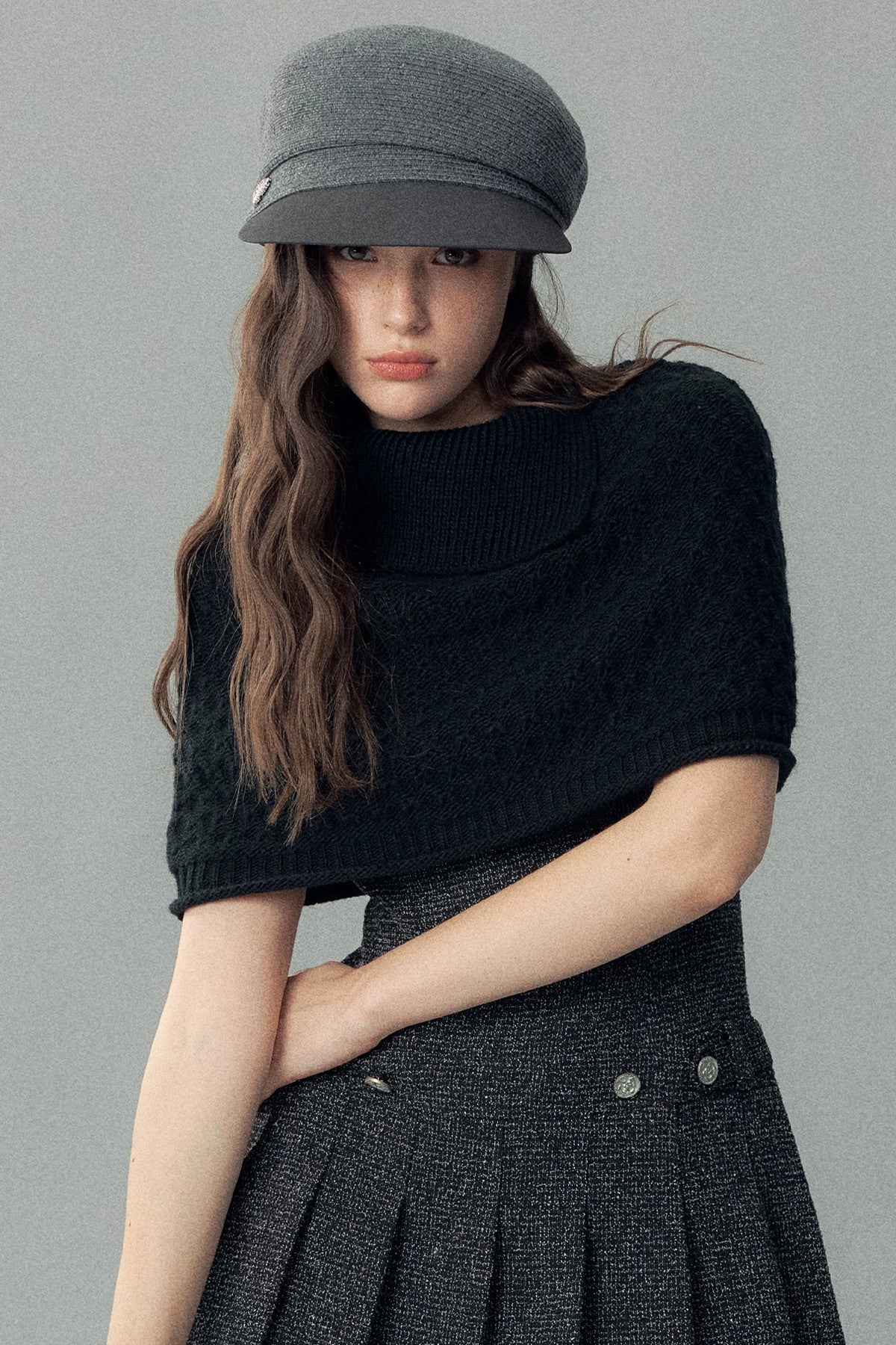 Asymmetrical Wide-Brimmed Leather Patchwork Newsboy Hat