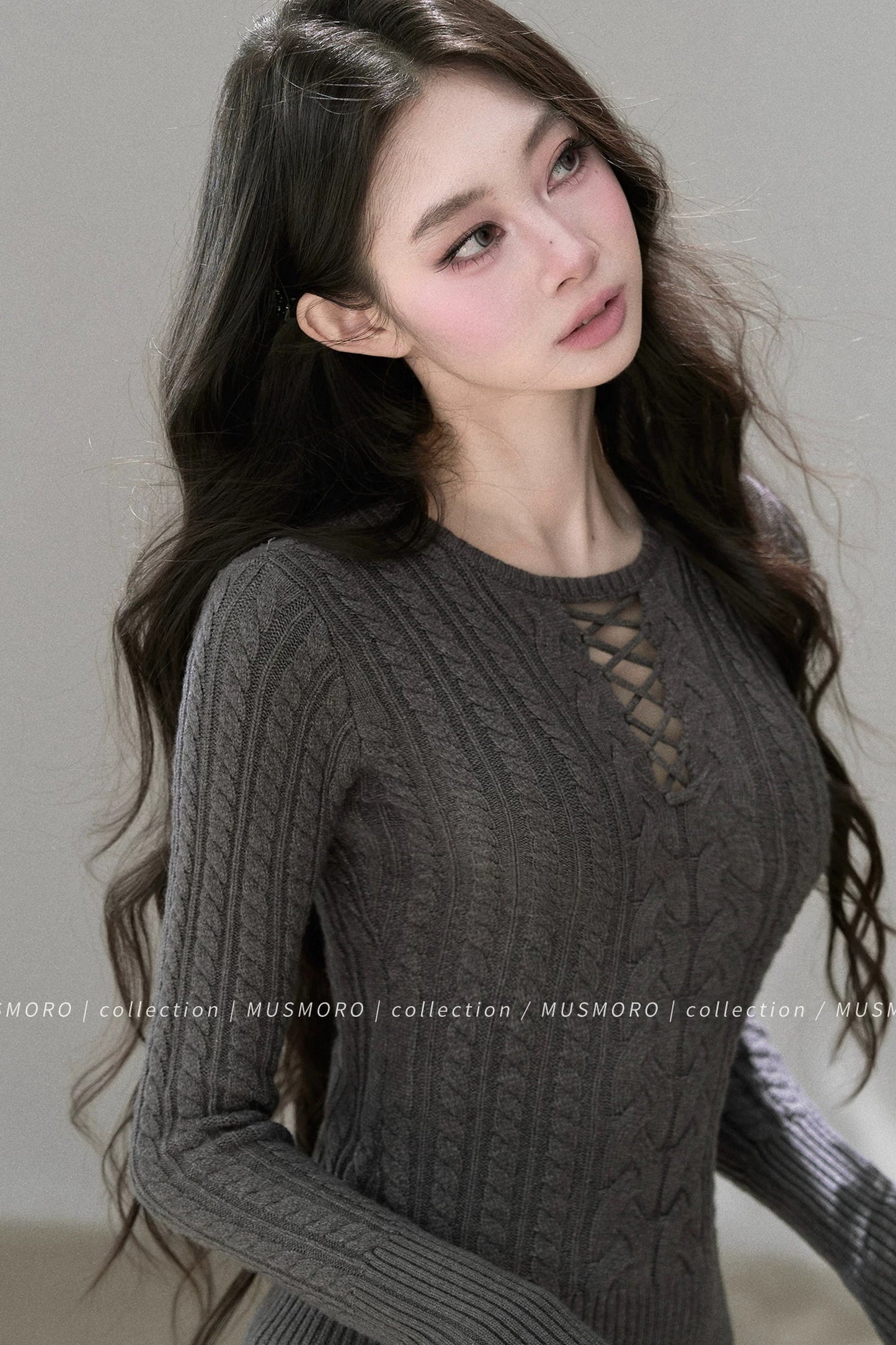 High-Stretch Lace-Up Knit Top