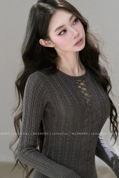 High-Stretch Lace-Up Knit Top