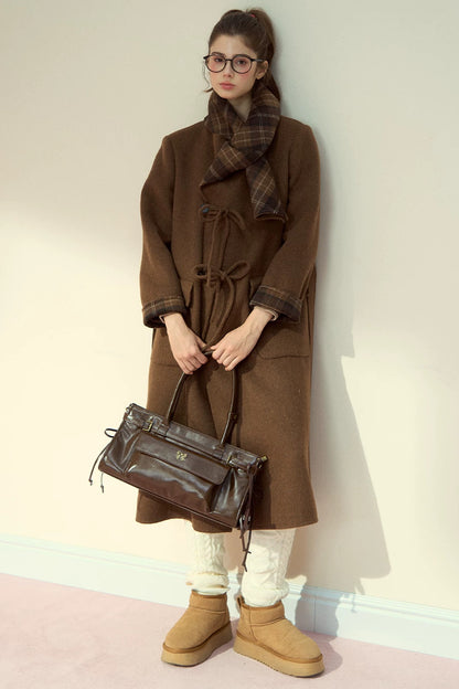 Brown Waxed Leather Shoulder Crossbody Tote Bag