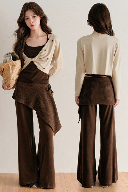 Twisted Batwing Camisole Top And Tassel Draped Pants Set-Up