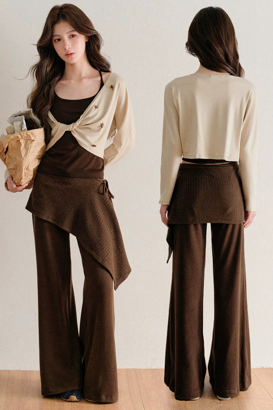 Twisted Batwing Camisole Top And Tassel Draped Pants Set-Up
