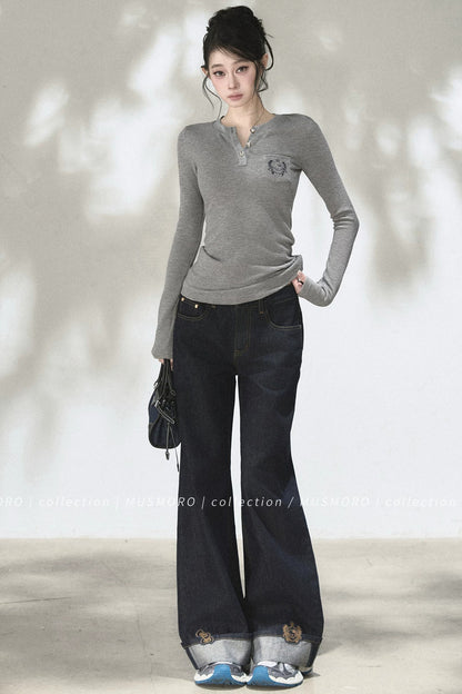 Embroidered Waffle Knit Top
