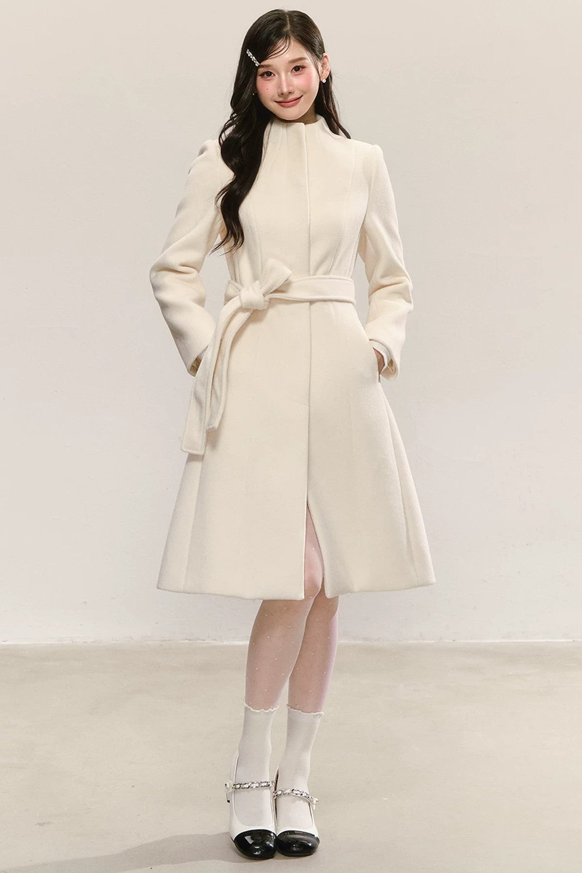 Belted Mid-Length Wool Jacket