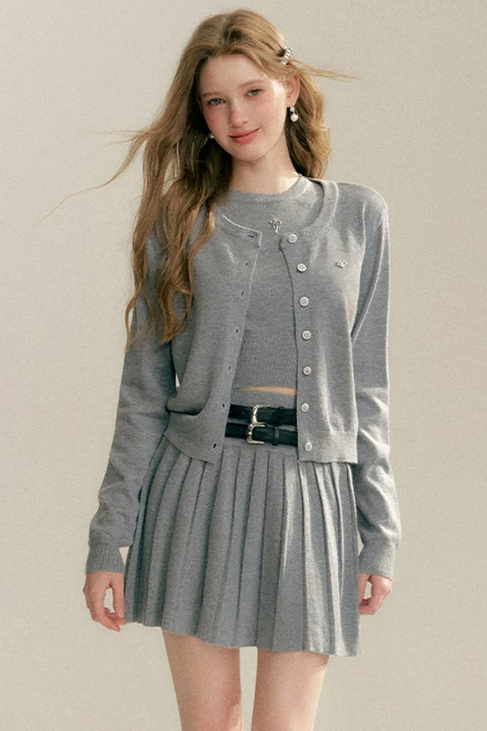 Knit Cardigan Top Skirt Set