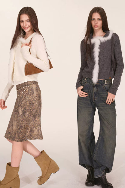 Fox Fur Trim Wool Cardigan