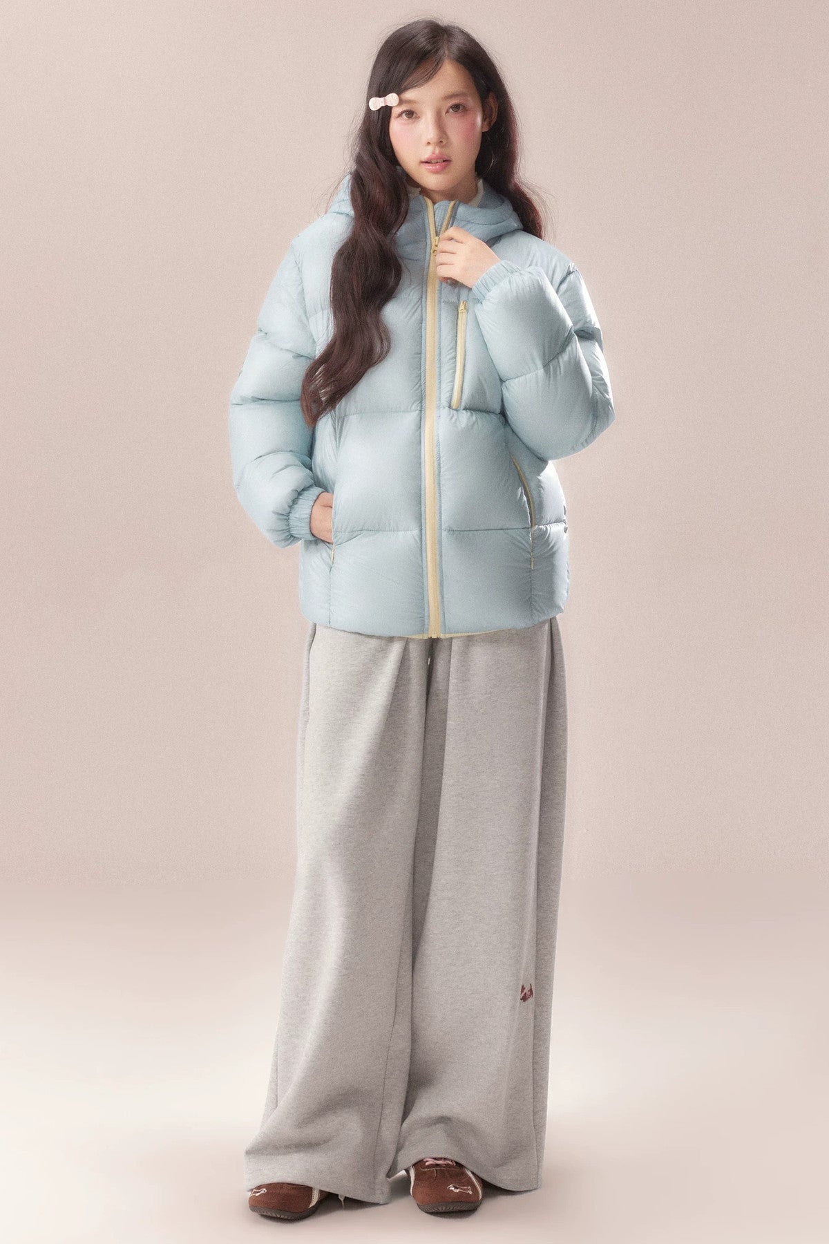 Sea Salt Milk Blue Mid-Length Down Jacket
