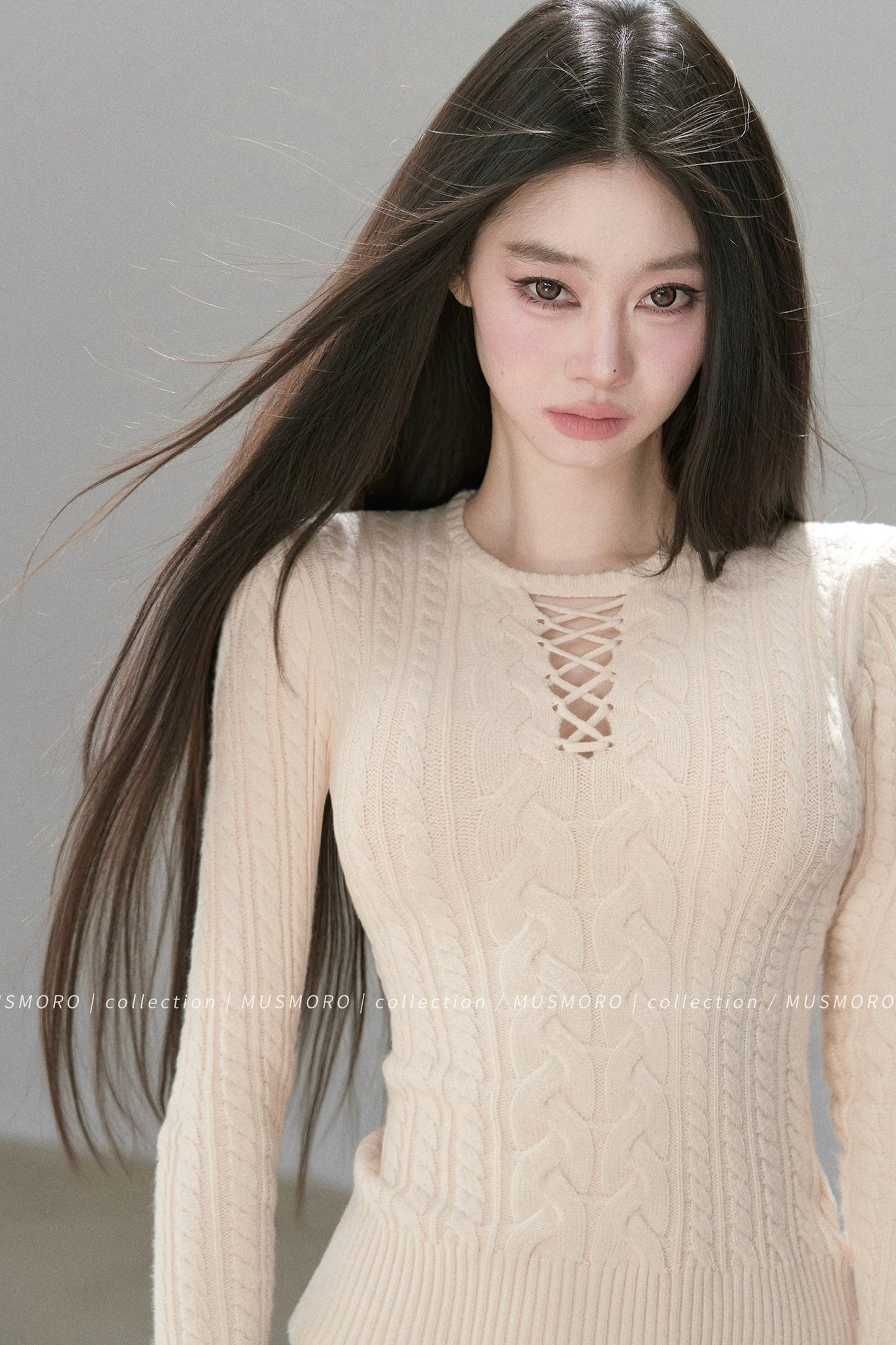 High-Stretch Lace-Up Knit Top