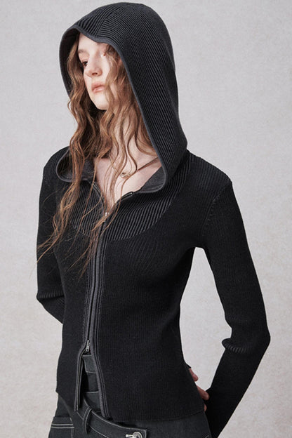 니트 후드 카디건 