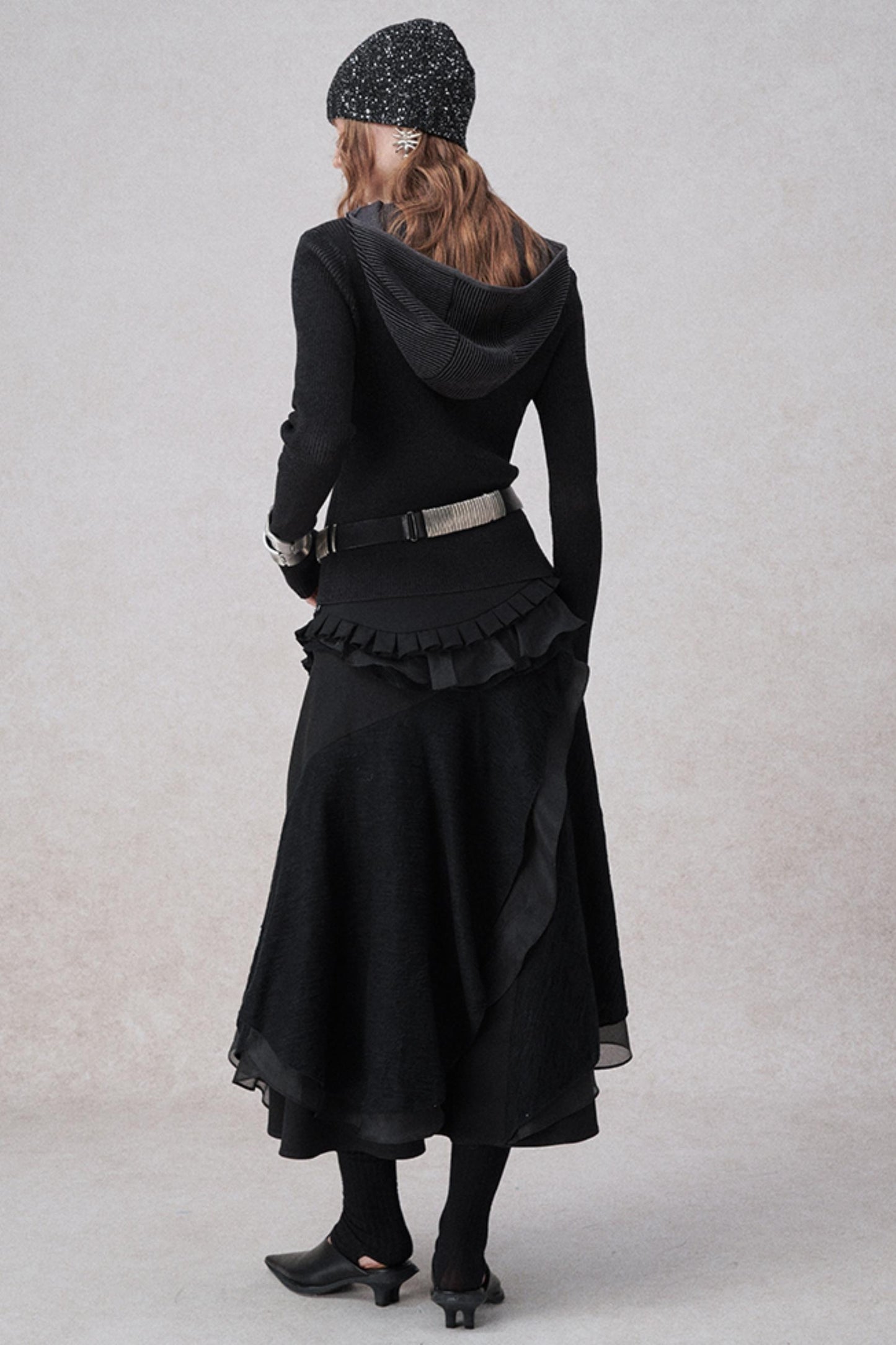 니트 후드 카디건 