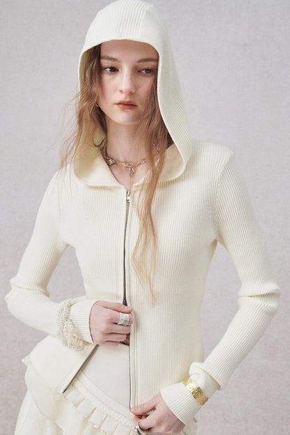 니트 후드 카디건 