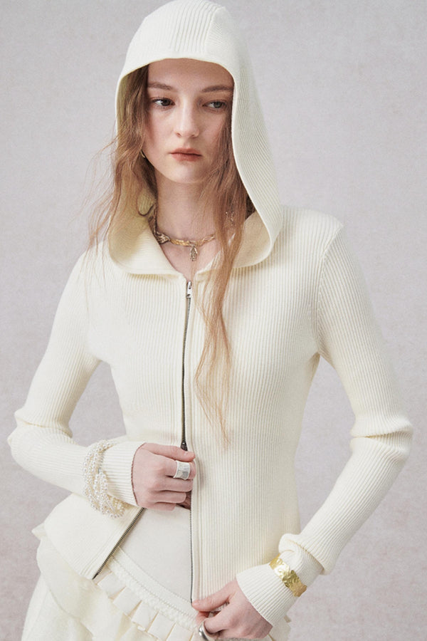 니트 후드 카디건 