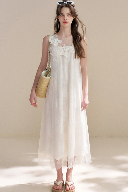 Sleeveless Floral Lace Dress