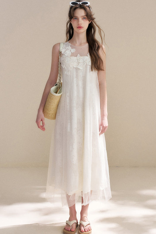 Sleeveless Floral Lace Dress