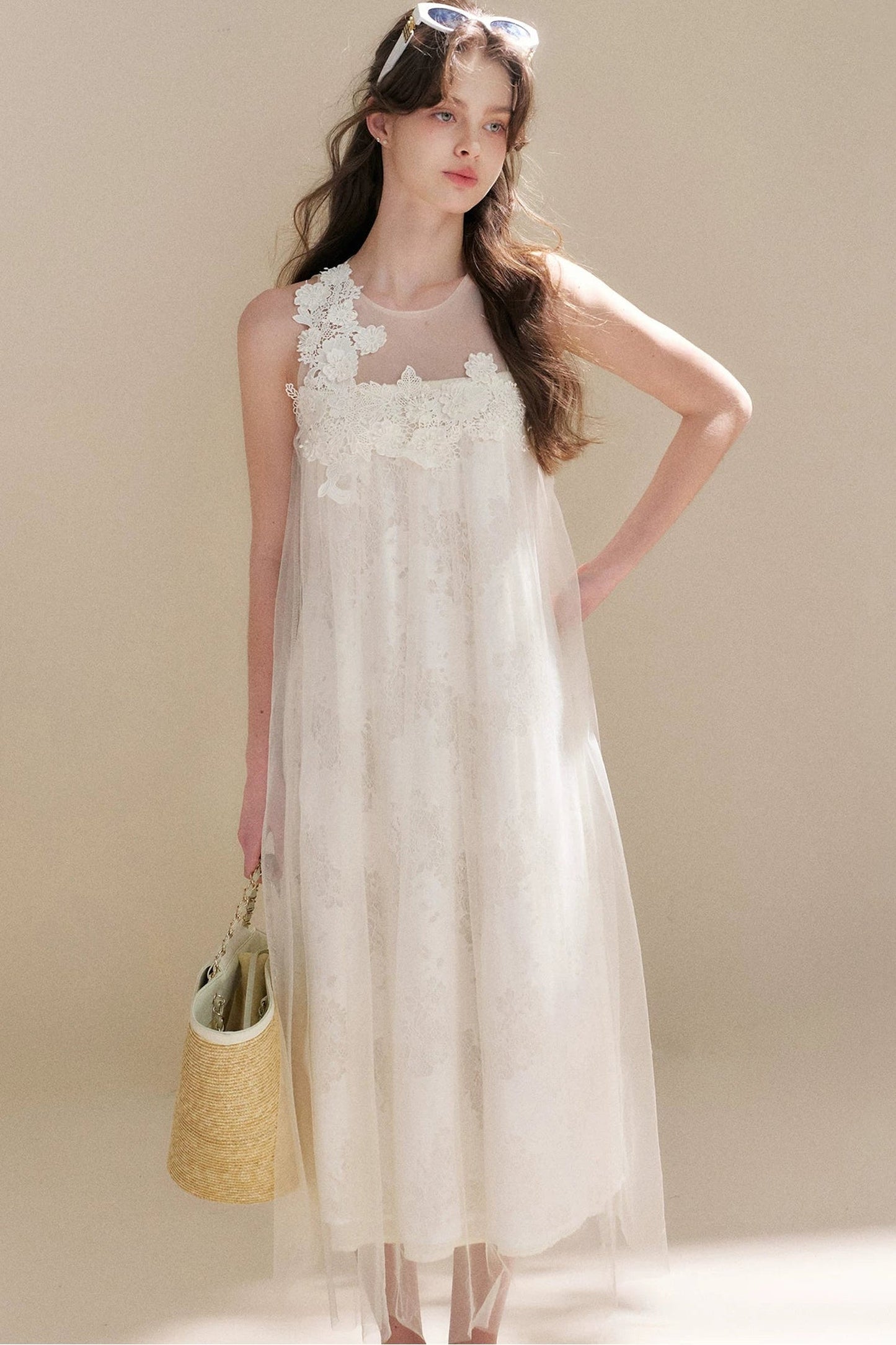Sleeveless Floral Lace Dress