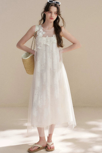 Sleeveless Floral Lace Dress
