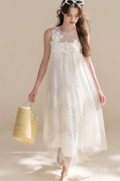 Sleeveless Floral Lace Dress