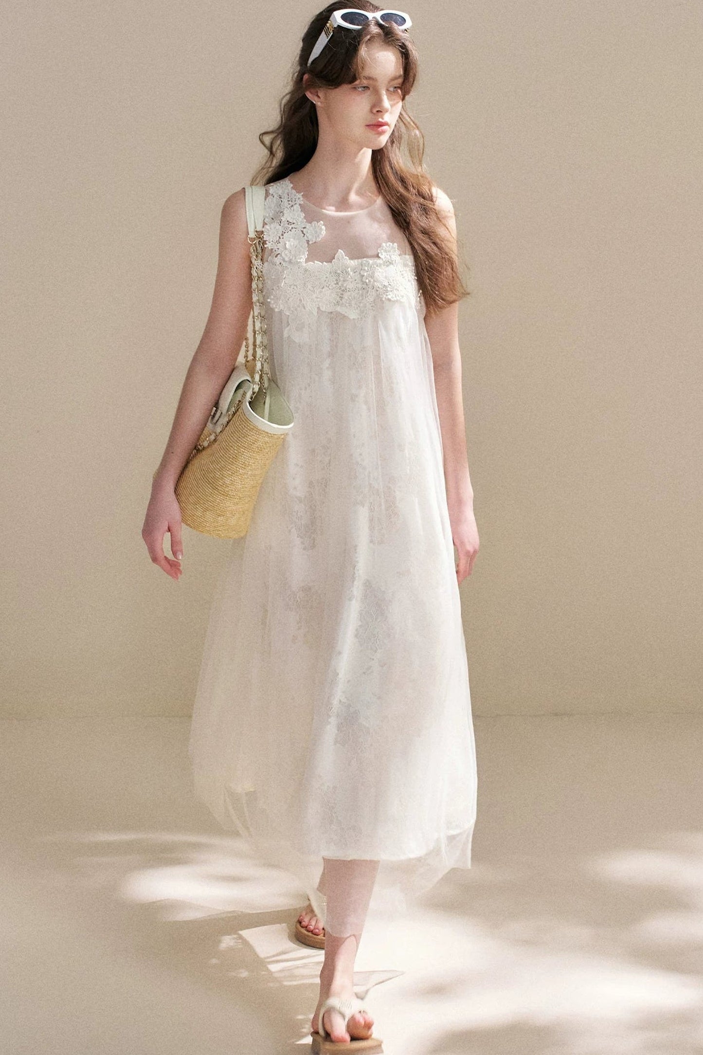 Sleeveless Floral Lace Dress
