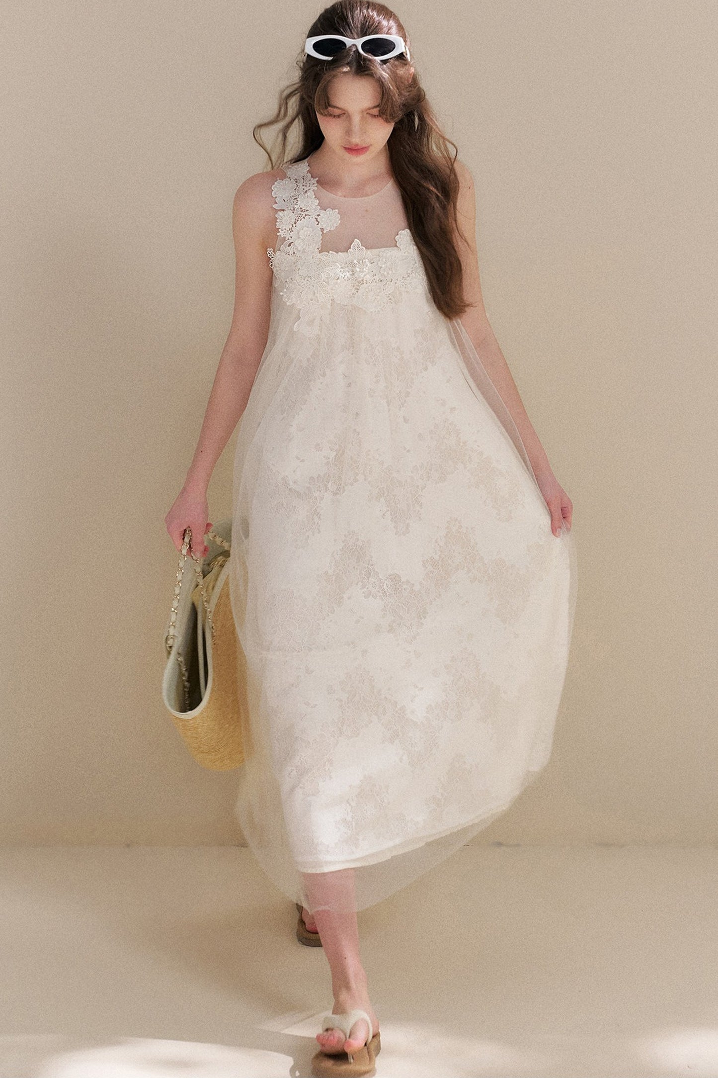 Sleeveless Floral Lace Dress
