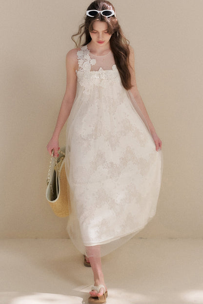 Sleeveless Floral Lace Dress