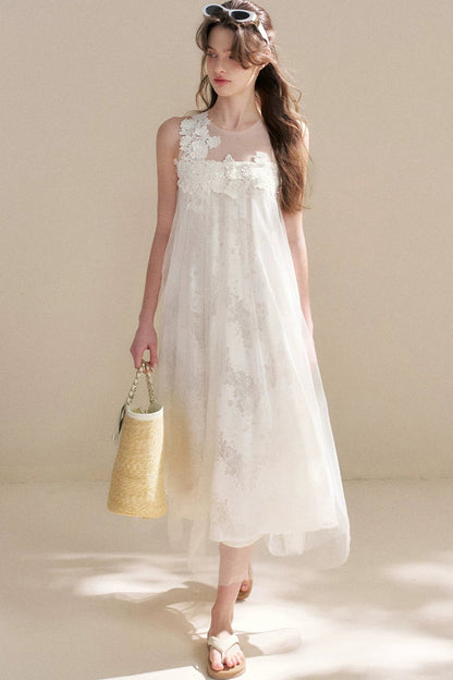 Sleeveless Floral Lace Dress