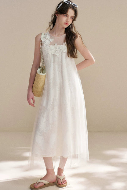 Sleeveless Floral Lace Dress