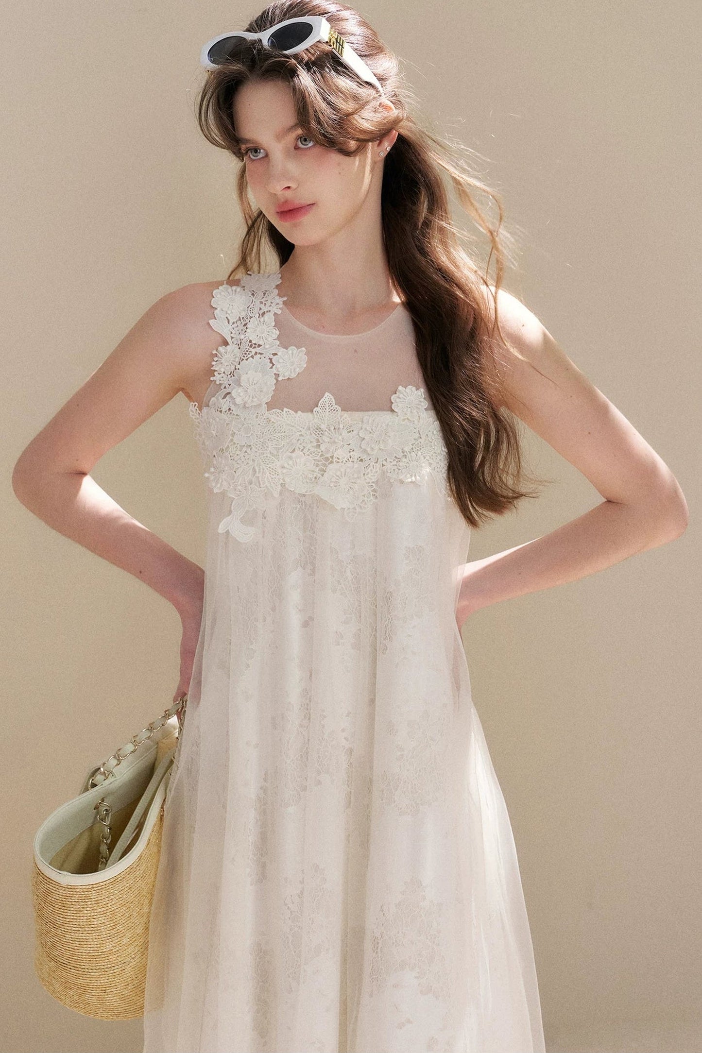 Sleeveless Floral Lace Dress