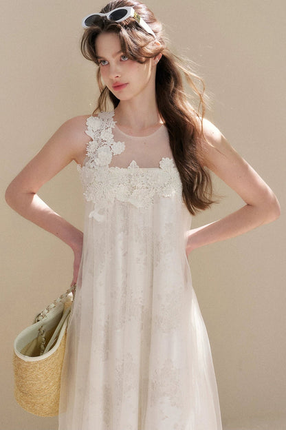Sleeveless Floral Lace Dress