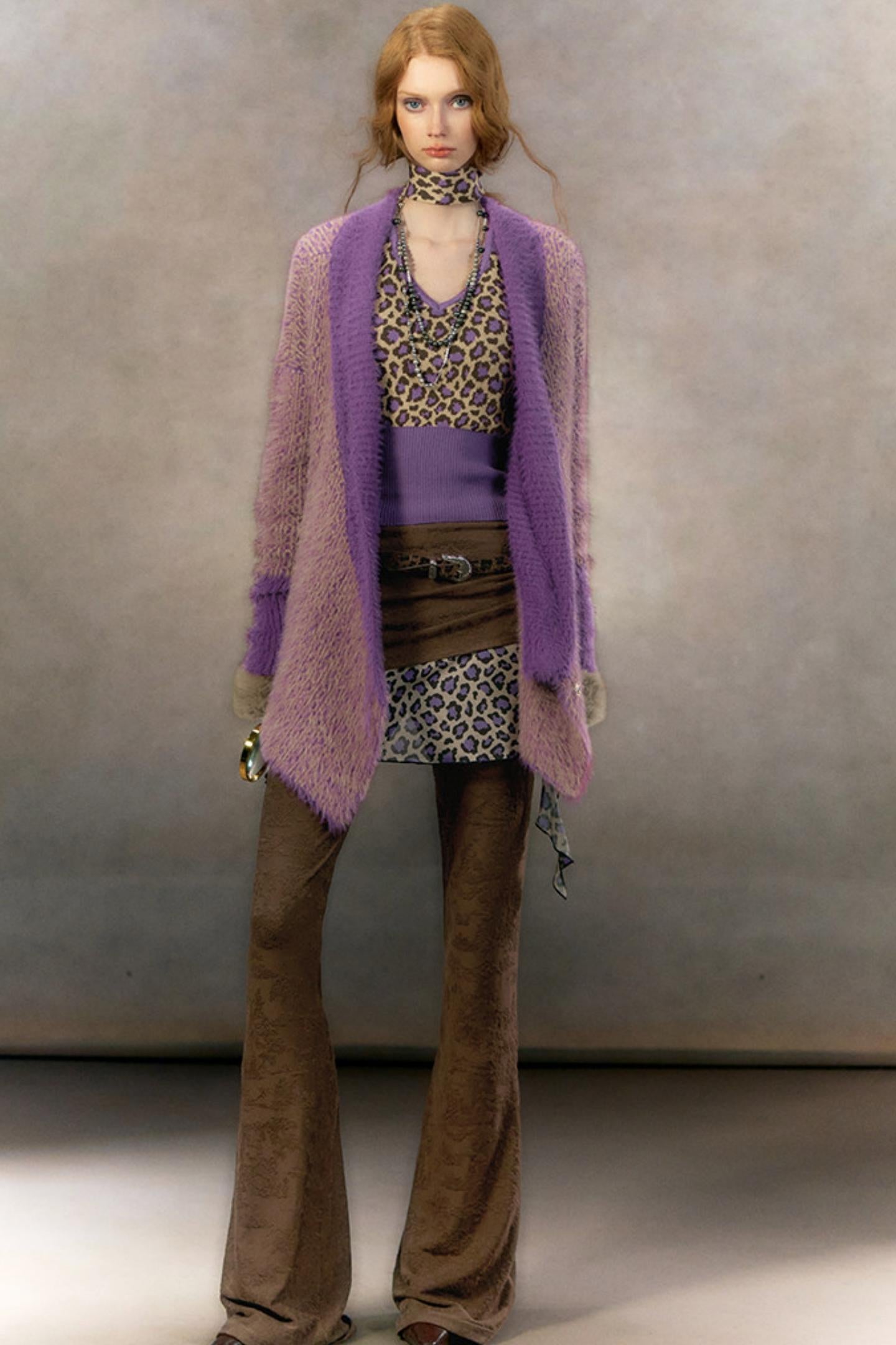 Retro Leopard Print Cardigan Set-Up