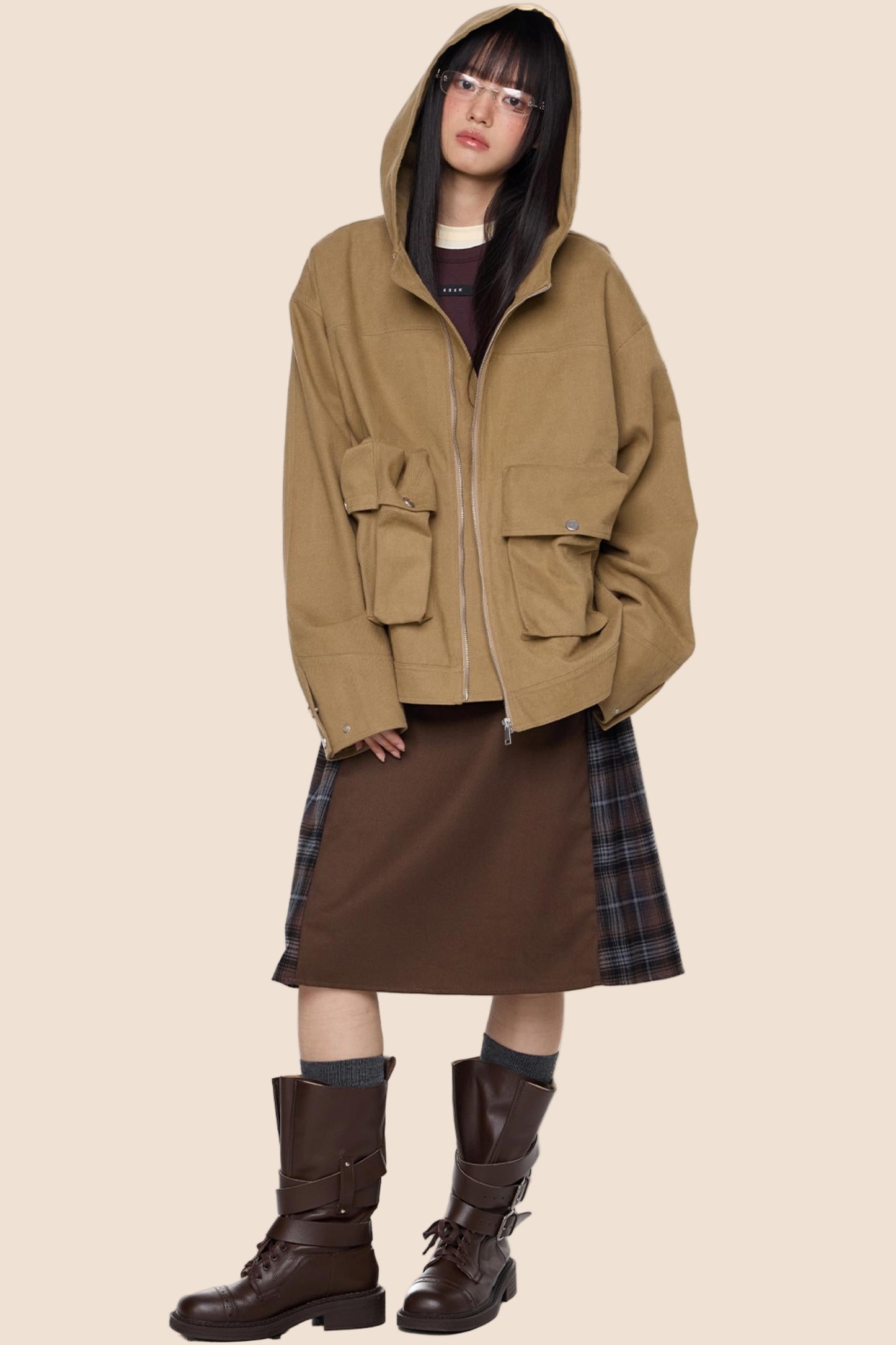 Vintage Fall Hooded Zip Jacket