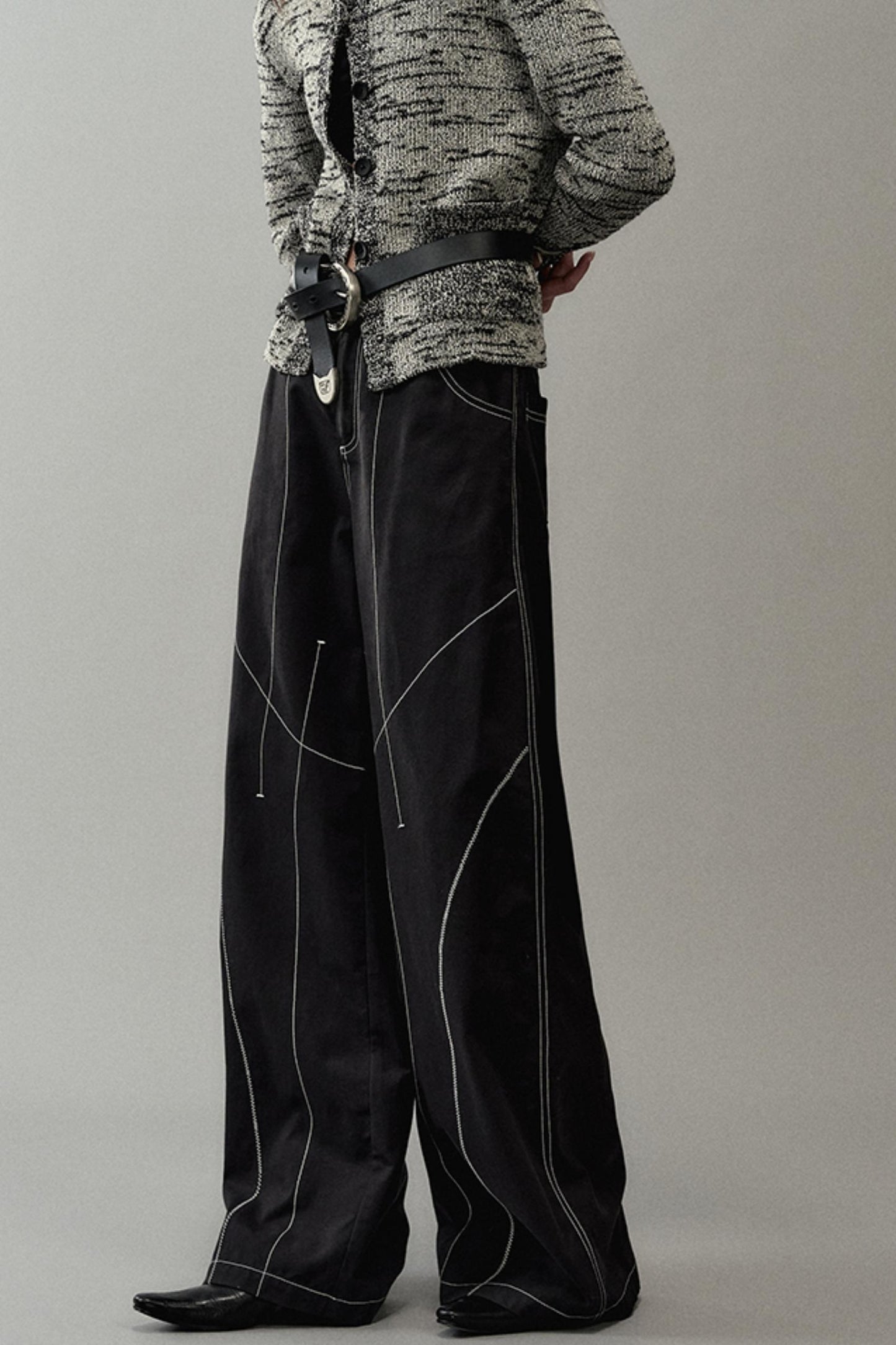 Contrast Wide-Leg Pants