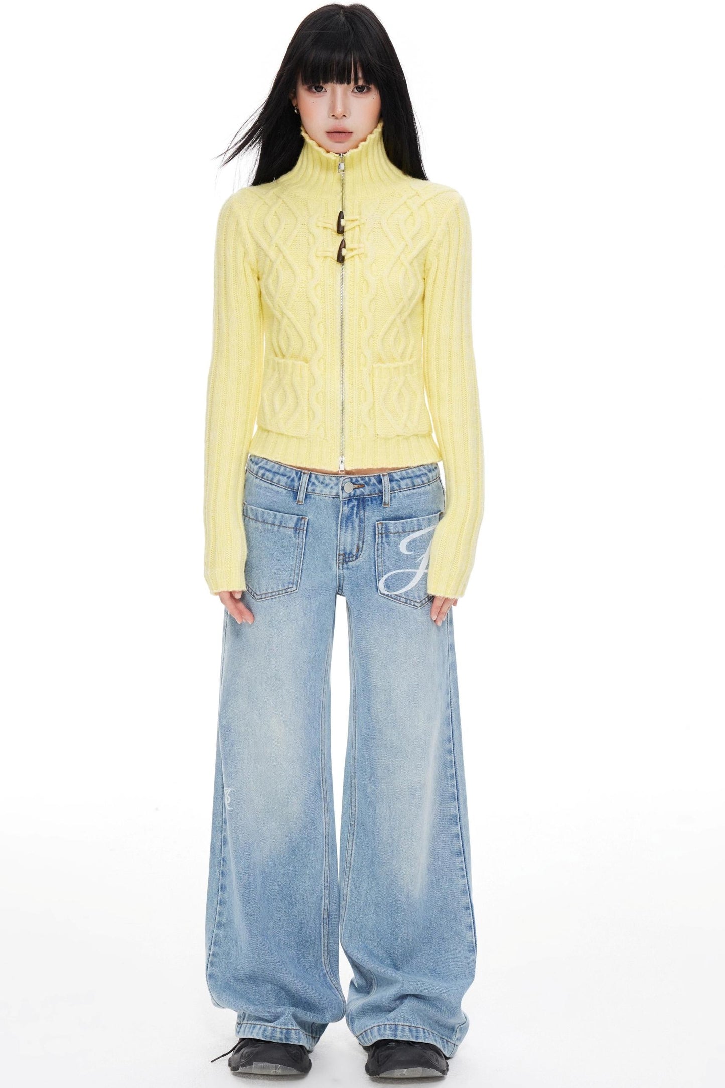 High Neck Slim Sweater Jacket