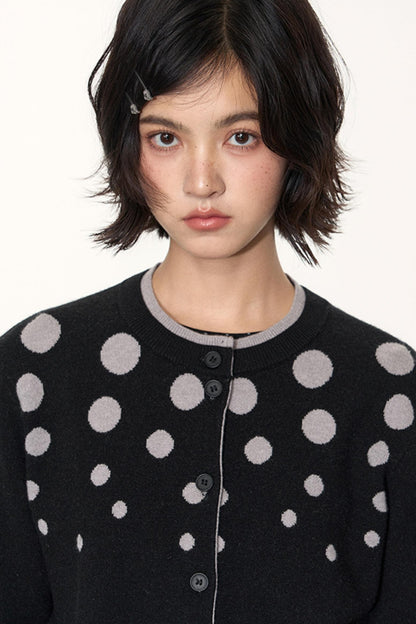 Vintage Polka Dot Crew Neck Sweater Jacket