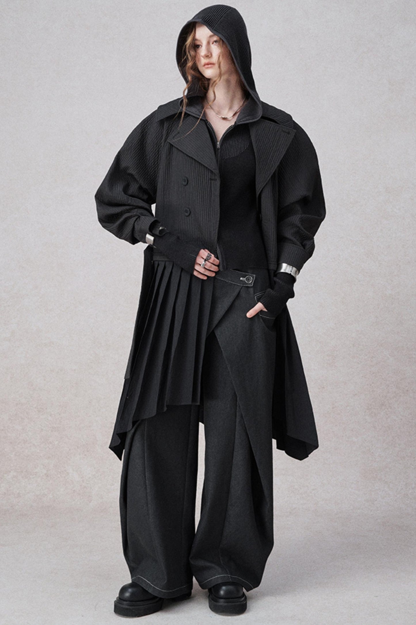 니트 후드 카디건 