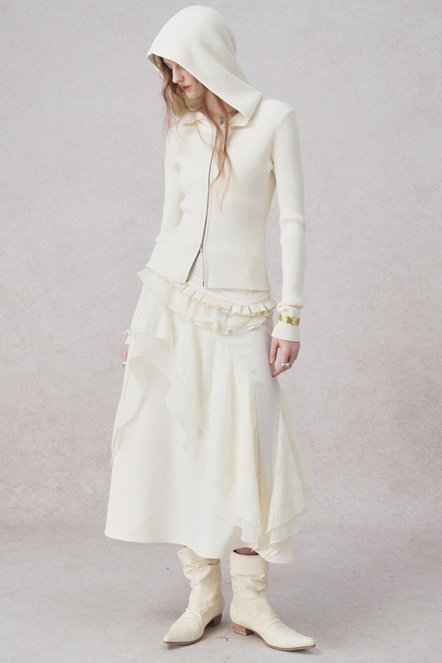 니트 후드 카디건 