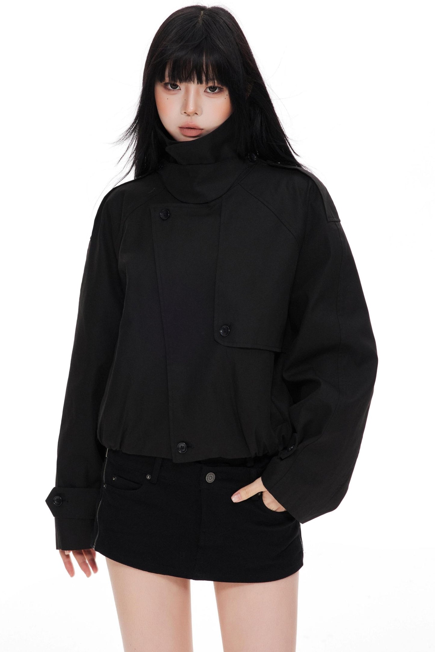 Stand Collar Turtleneck Trench Coat