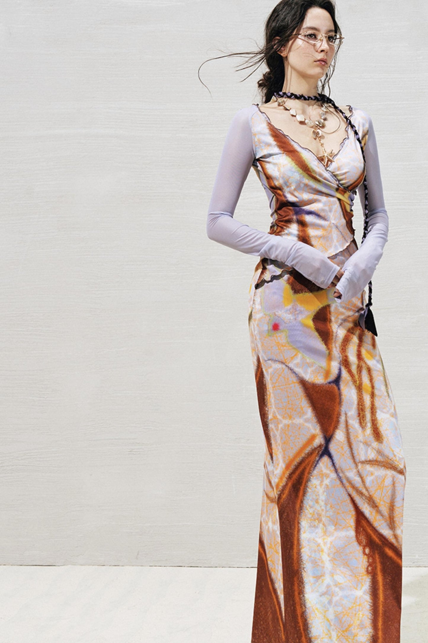 Rosewood Geometric V-Neck Long Sleeve Dress