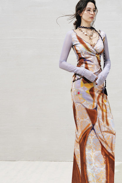 Rosewood Geometric V-Neck Long Sleeve Dress