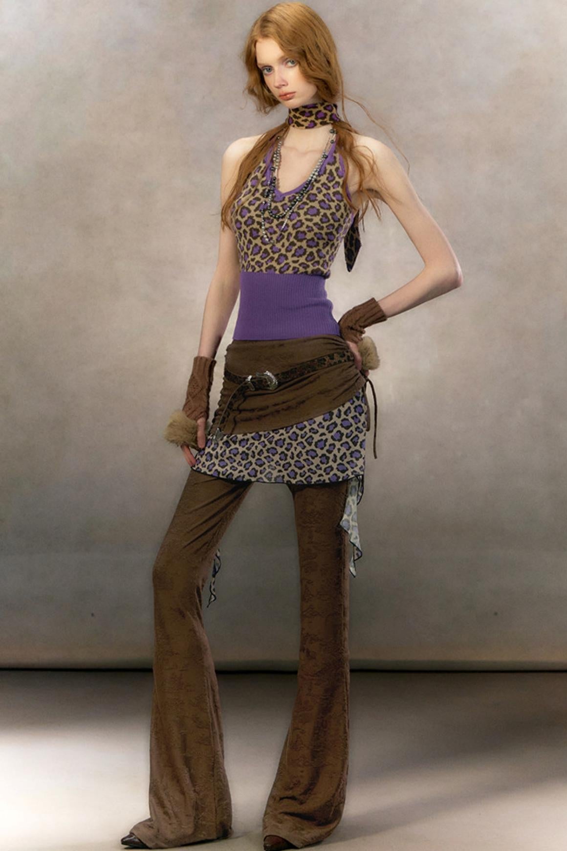 Retro Leopard Print Cardigan Set-Up