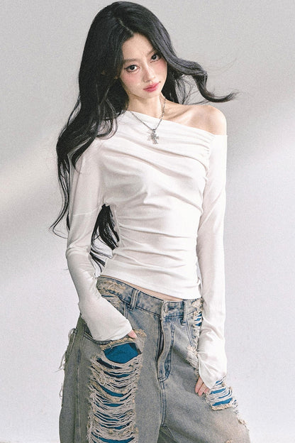 Straight Shoulder Long Sleeve T-Shirt