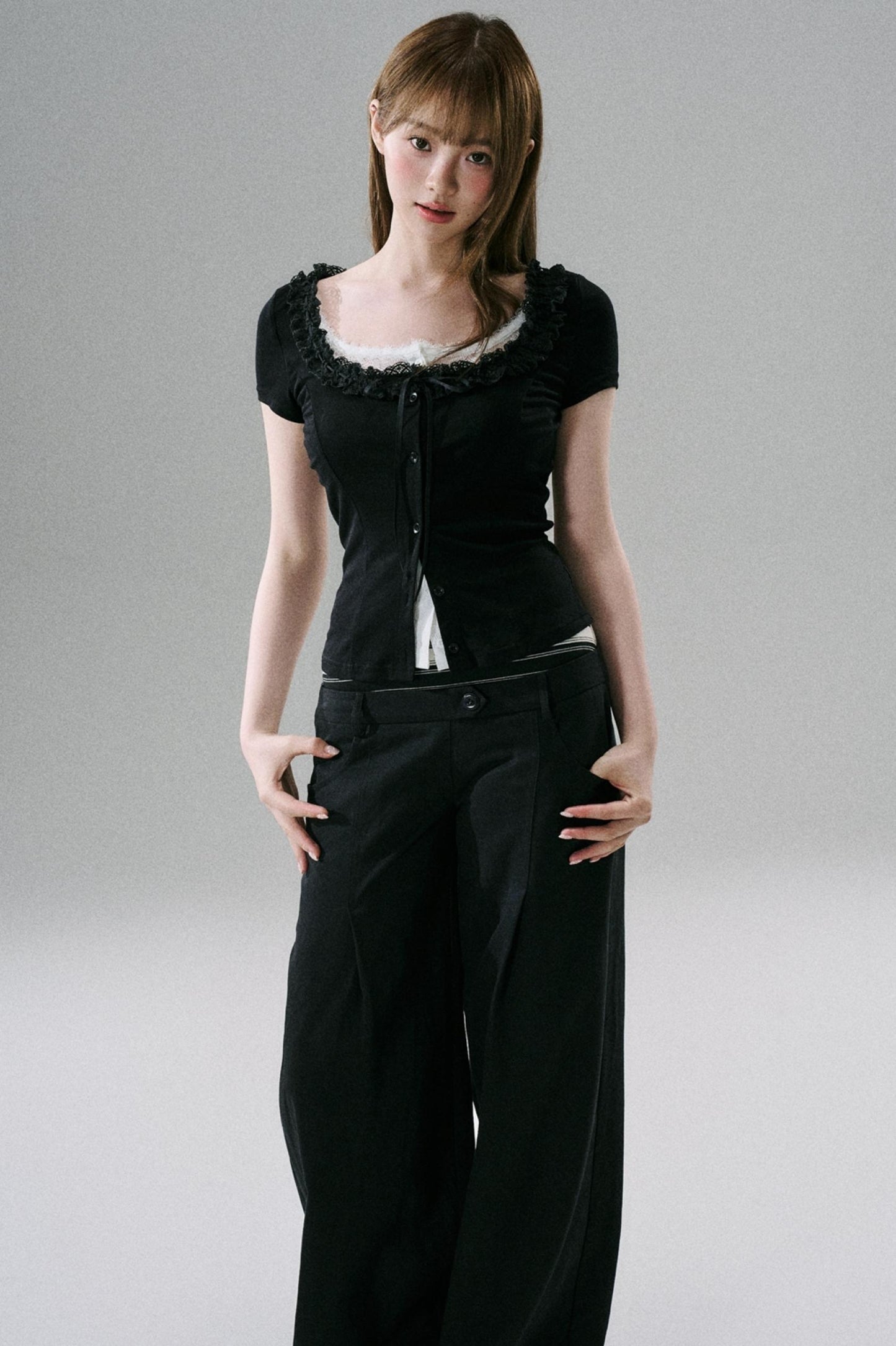 Slim Fit Panel Wide-Leg Trousers