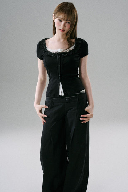 Slim Fit Panel Wide-Leg Trousers