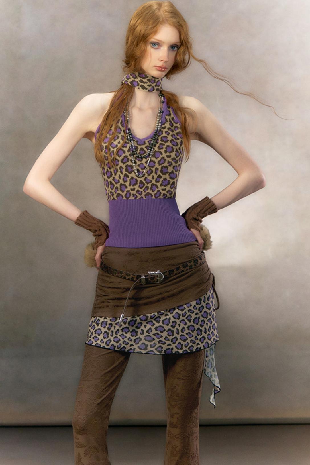 Retro Leopard Print Cardigan Set-Up