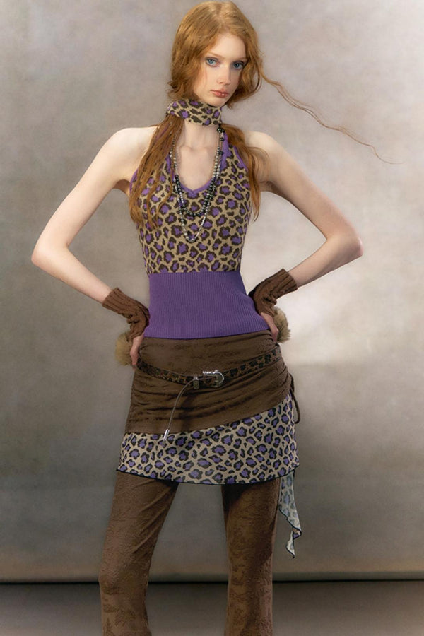 Retro Leopard Print Cardigan Set-Up