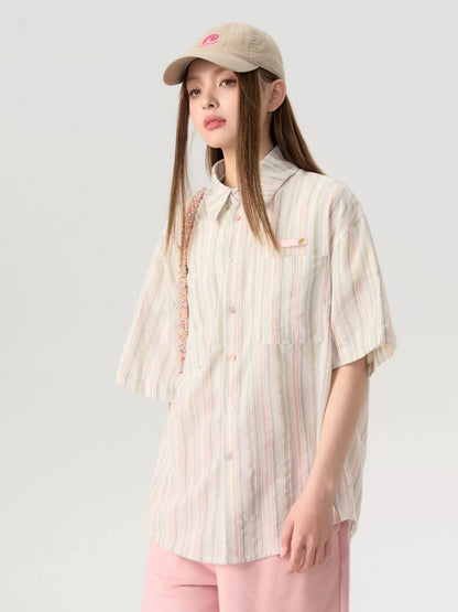 Vertical Stripe Colorful Button Shirt