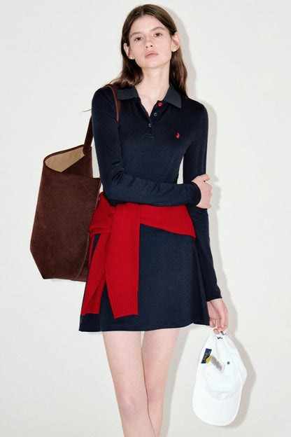 Slim Contrast Long Sleeve Dress