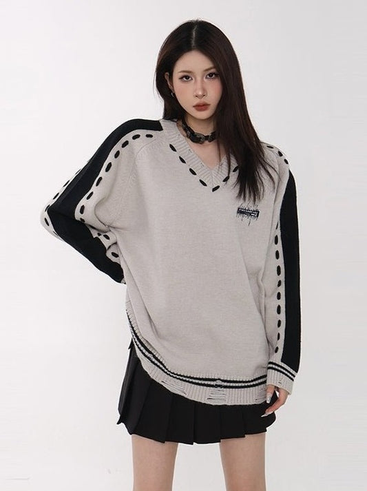 Contrast Loose Knit Pullover