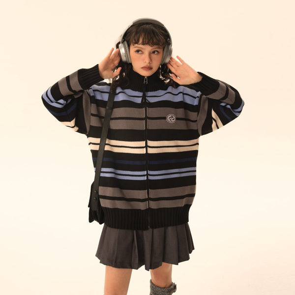 Stand collar zipper knit