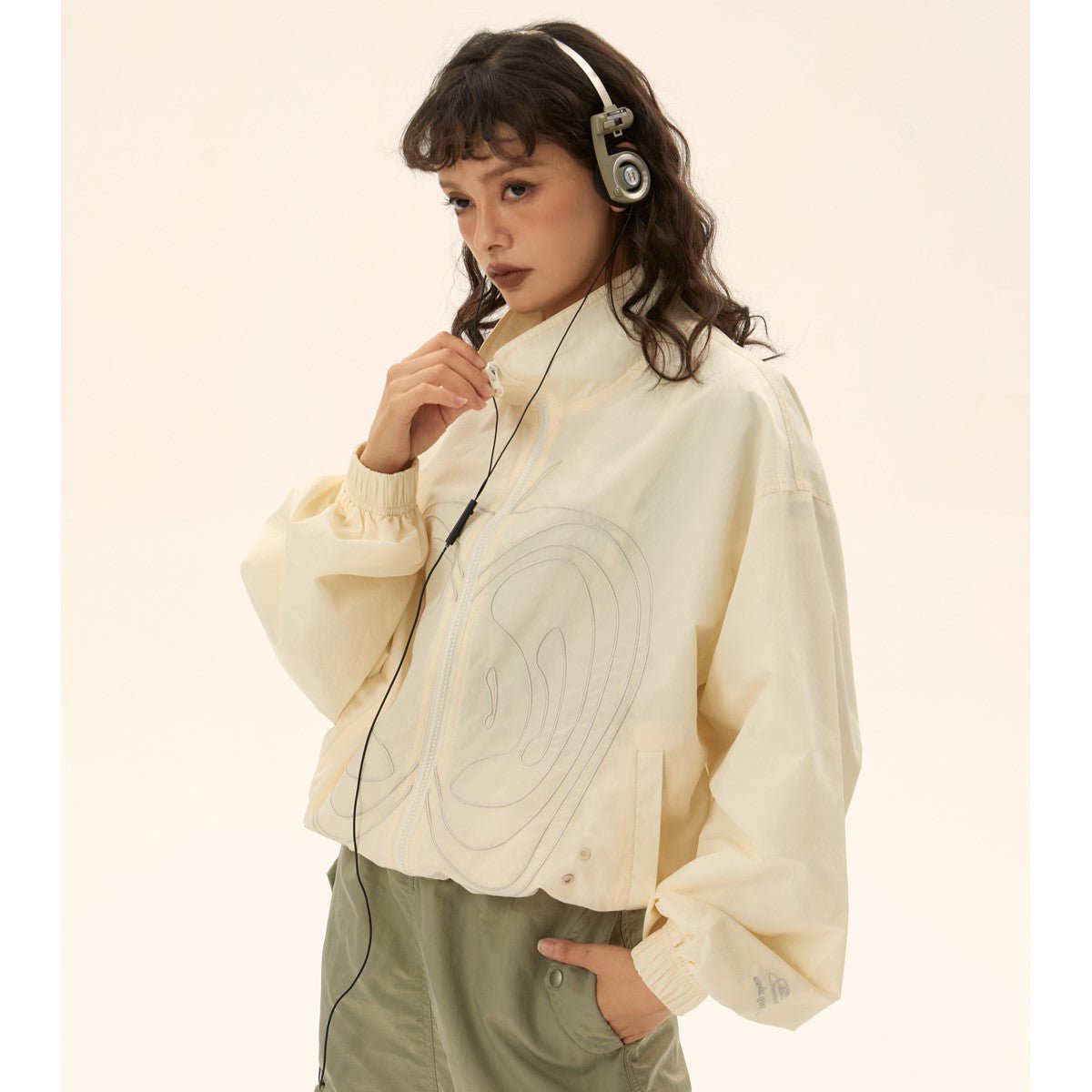 Cropped stand collar nylon jacket